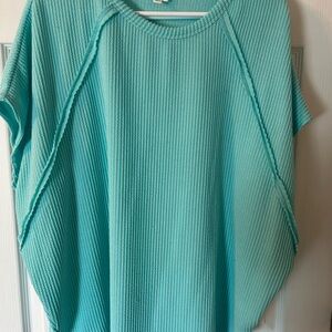 Aqua Textured Raglan Sleeve Tunic Top